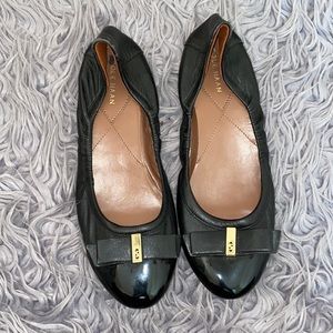 Cole Haan Women's Elsie Bow Black Leather Cap Toe Ballet Flats